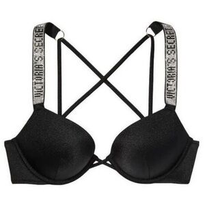New! Victoria’s Secret bombshell black logo shine strap bikini top 4554